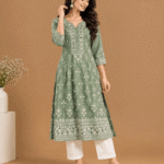 Elegant Sage Floral Kurti Set